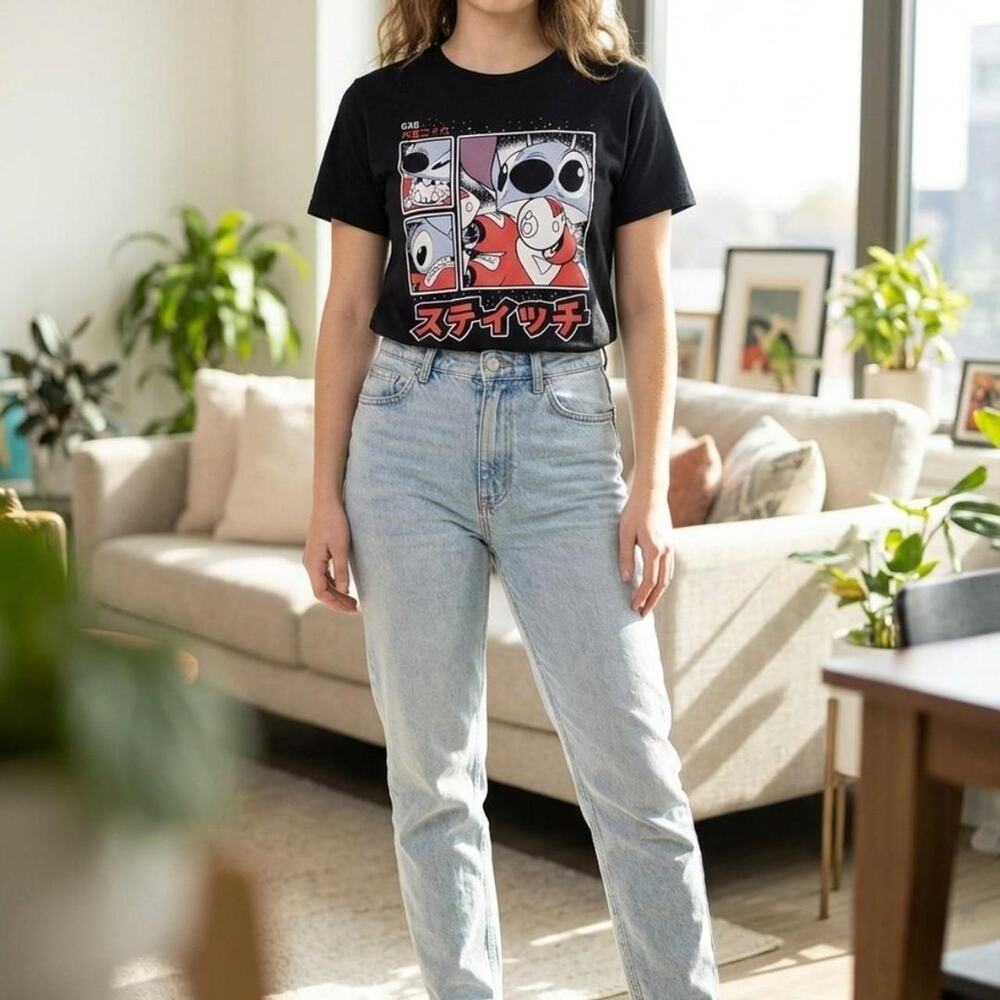 Disney stitch black cotton t shirt